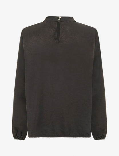Blouse satinée à poignets élastiqués - Marron - 2