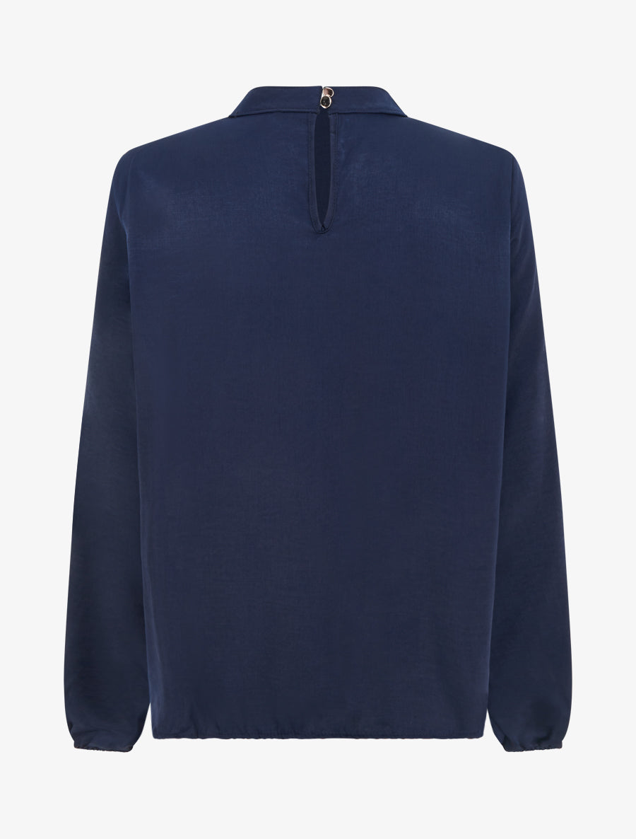 Blouse satinée à poignets élastiqués - Marine - 2