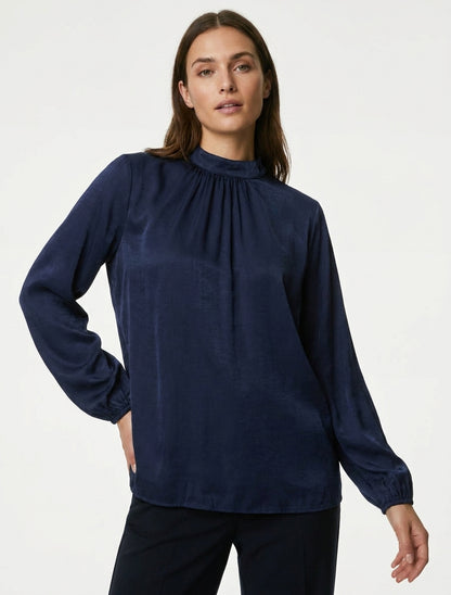 Blusa satinata con polsini elasticizzati - Marina