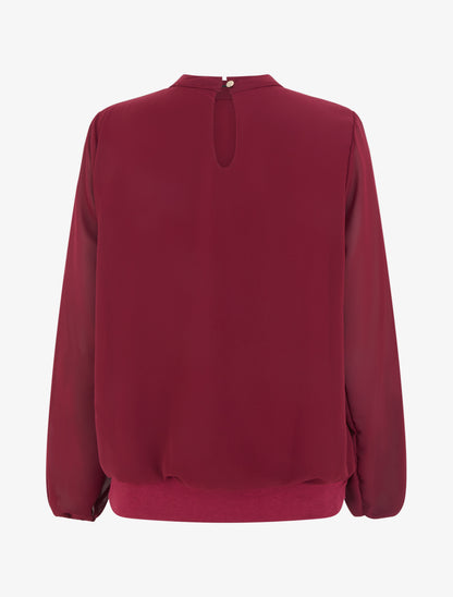Blouse unie à poignets élastiqués - Bordeaux - 2