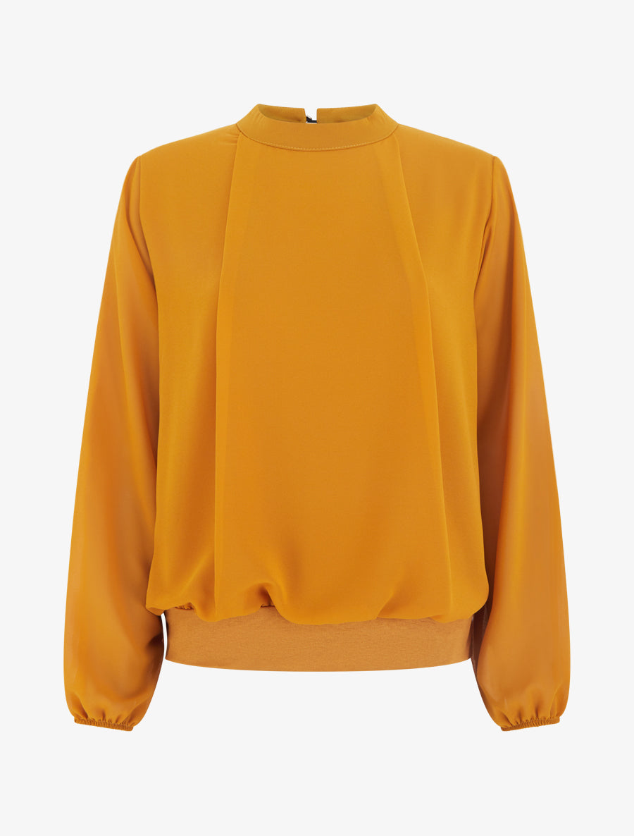 Blouse unie à poignets élastiqués - Jaune moutarde - 1