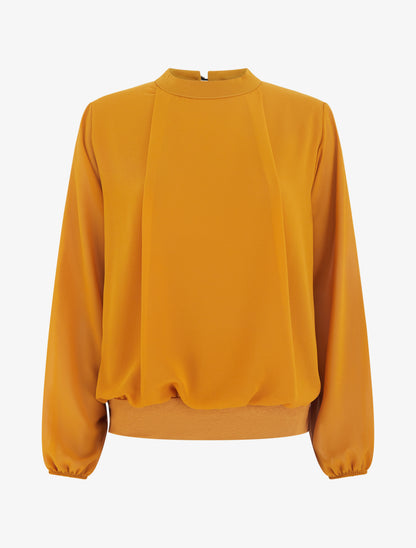 Blouse unie à poignets élastiqués - Jaune moutarde - 1