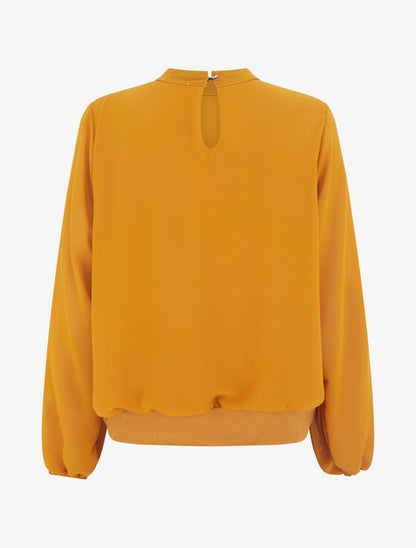 Blouse unie à poignets élastiqués - Jaune moutarde - 2