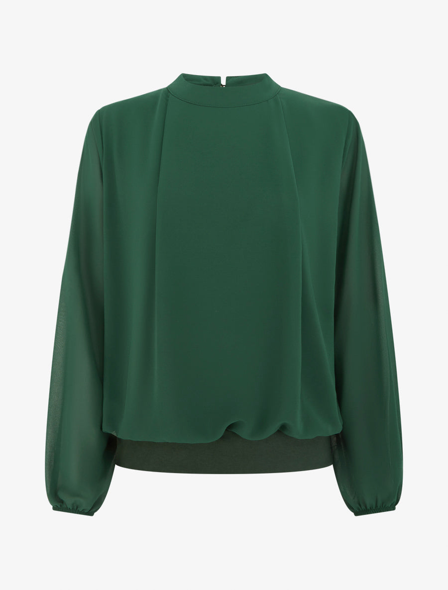 Blouse unie à poignets élastiqués - Vert sapin - 1