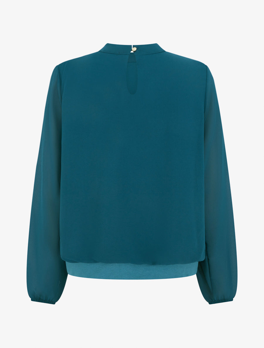 Blouse unie à poignets élastiqués - Bleu canard - 2