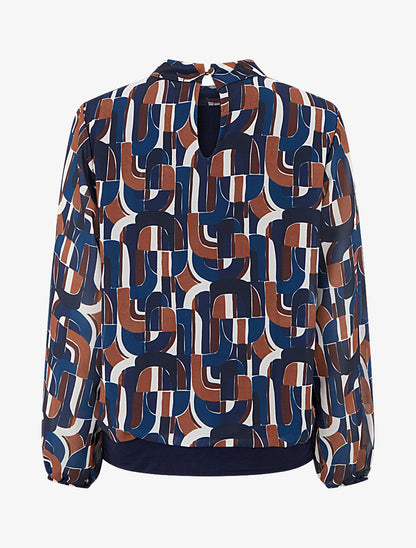 Blouse imprimé rétro à poignets élastiqués - Marine - 2