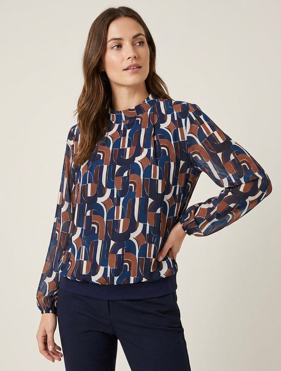 Blusa stampata retrò con polsini elasticizzati - Marina