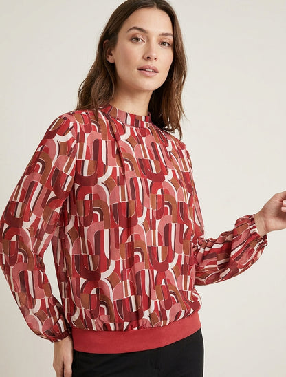 Blusa stampata retrò con polsini elasticizzati - Rosso