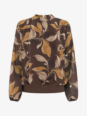 Blouse imprimé feuillage à poignets élastiqués - Marron - 1