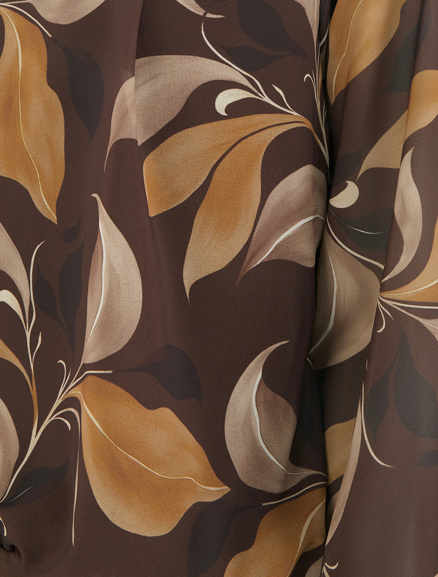 Blouse imprimé feuillage à poignets élastiqués - Marron - 3