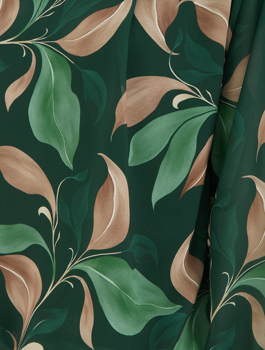 Blouse imprimé feuillage à poignets élastiqués - Vert sapin - 3