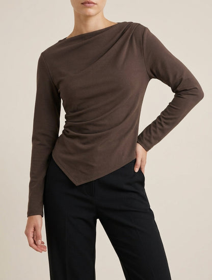 Top asimmetrico a maniche lunghe - Marrone