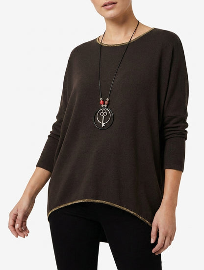 Maglione a tinta unita con maniche a pipistrello lunghe - Marrone