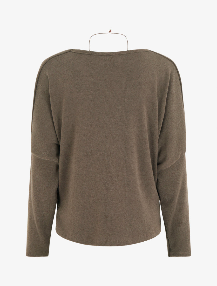 Pull fin à manches chauve-souris et col bénitier - Taupe foncé - 2