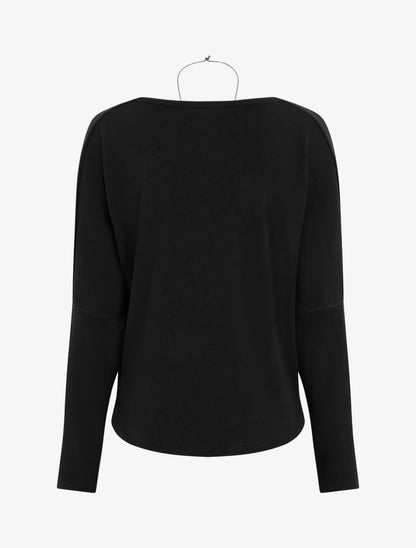 Pull fin à manches chauve-souris et col bénitier - Noir - 2