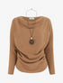 Pull côtelé à manches chauve-souris et col bénitier - Camel - 1