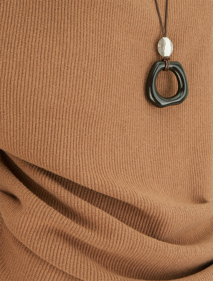Pull côtelé à manches chauve-souris et col bénitier - Camel - 3