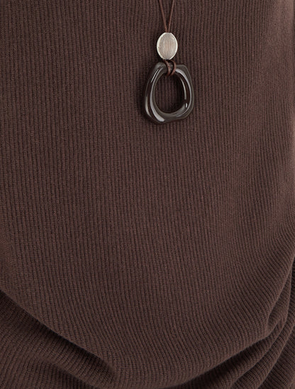 Pull côtelé à manches chauve-souris et col bénitier - Marron - 3