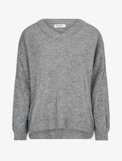 Pull ample à manches ajourées - Gris chiné - 4