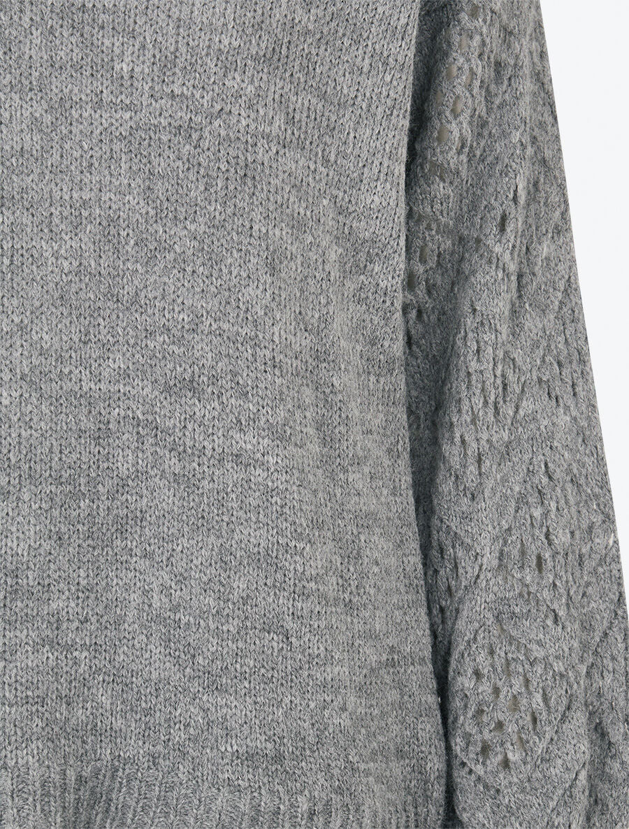Pull ample à manches ajourées - Gris chiné - 3