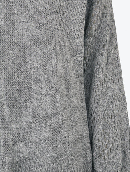 Pull ample à manches ajourées - Gris chiné - 3
