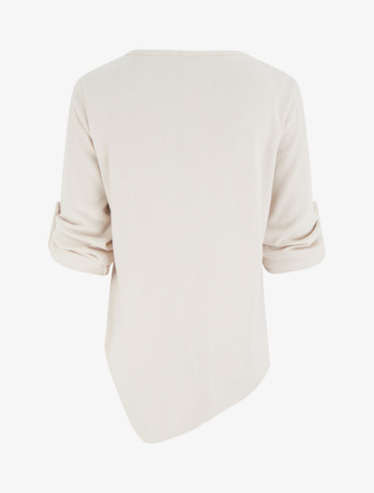 Pull à bords asymétriques et motif floral irisé - Crème - 2