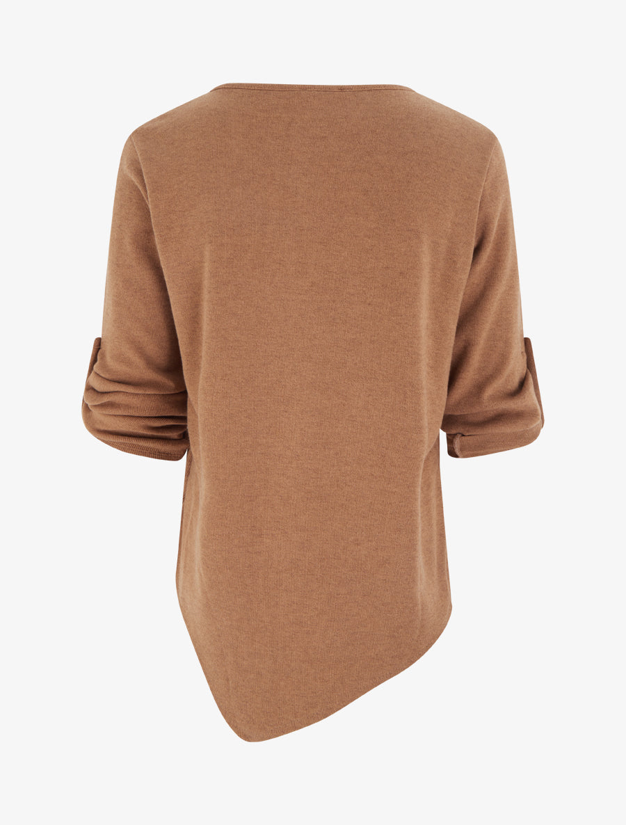 Pull à bords asymétriques et motif floral irisé - Camel - 2