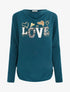 Pull à col bénitier et inscription LOVE - Bleu canard - 1