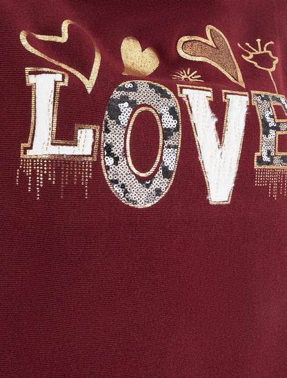 Pull à col bénitier et inscription LOVE - Bordeaux - 3