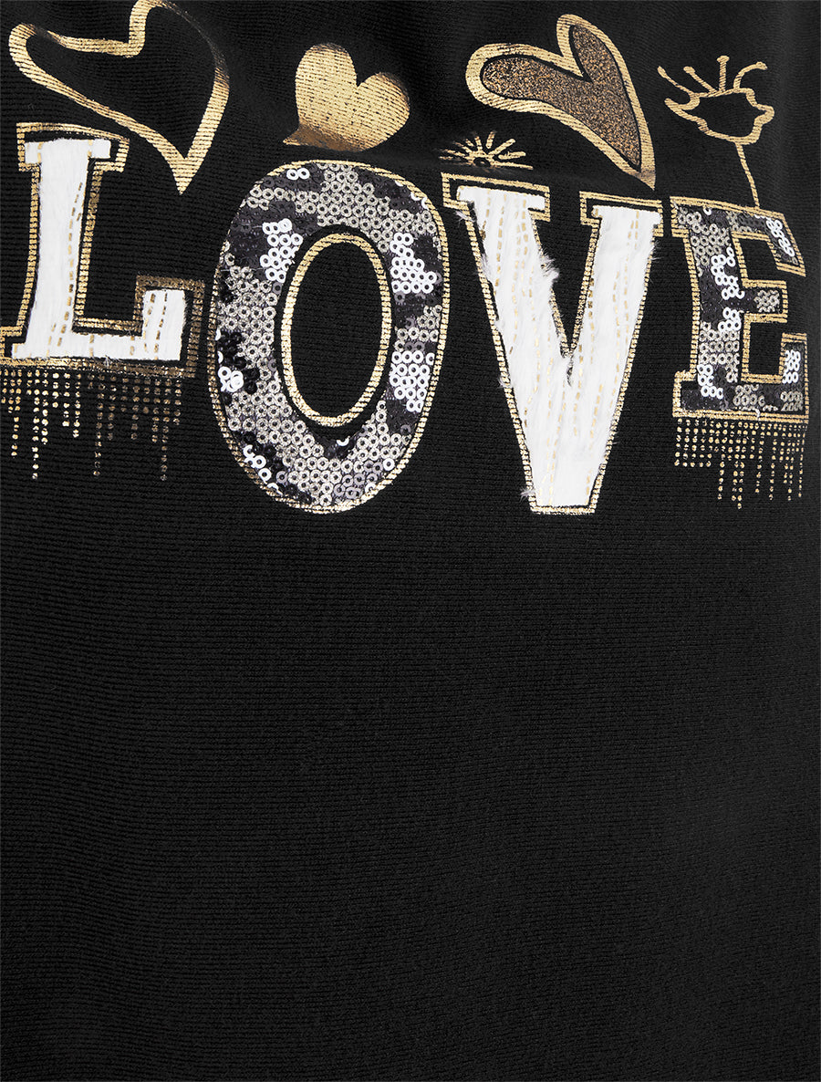 Pull à col bénitier et inscription LOVE - Noir - 3