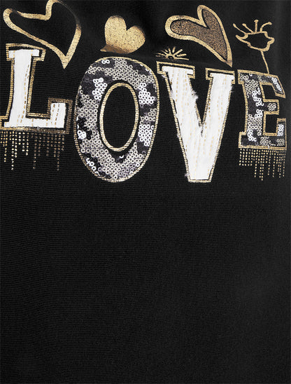 Pull à col bénitier et inscription LOVE - Noir - 3