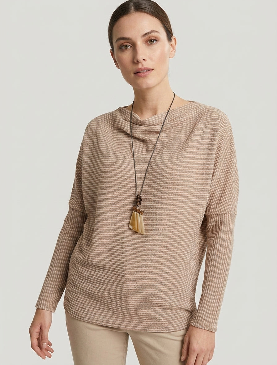 Maglione a collo a cascata in maglia a righe - Chameau
