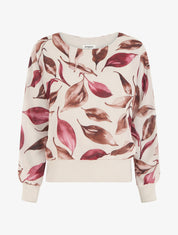 Top boule imprimé feuilles à manches chauve-souris - Beige - 1