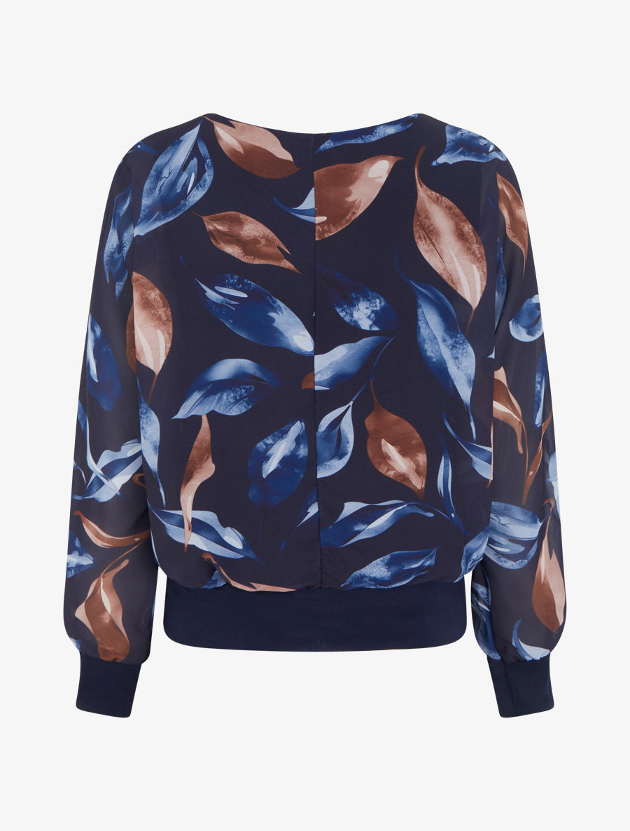 Top boule imprimé feuilles à manches chauve-souris - Marine - 2