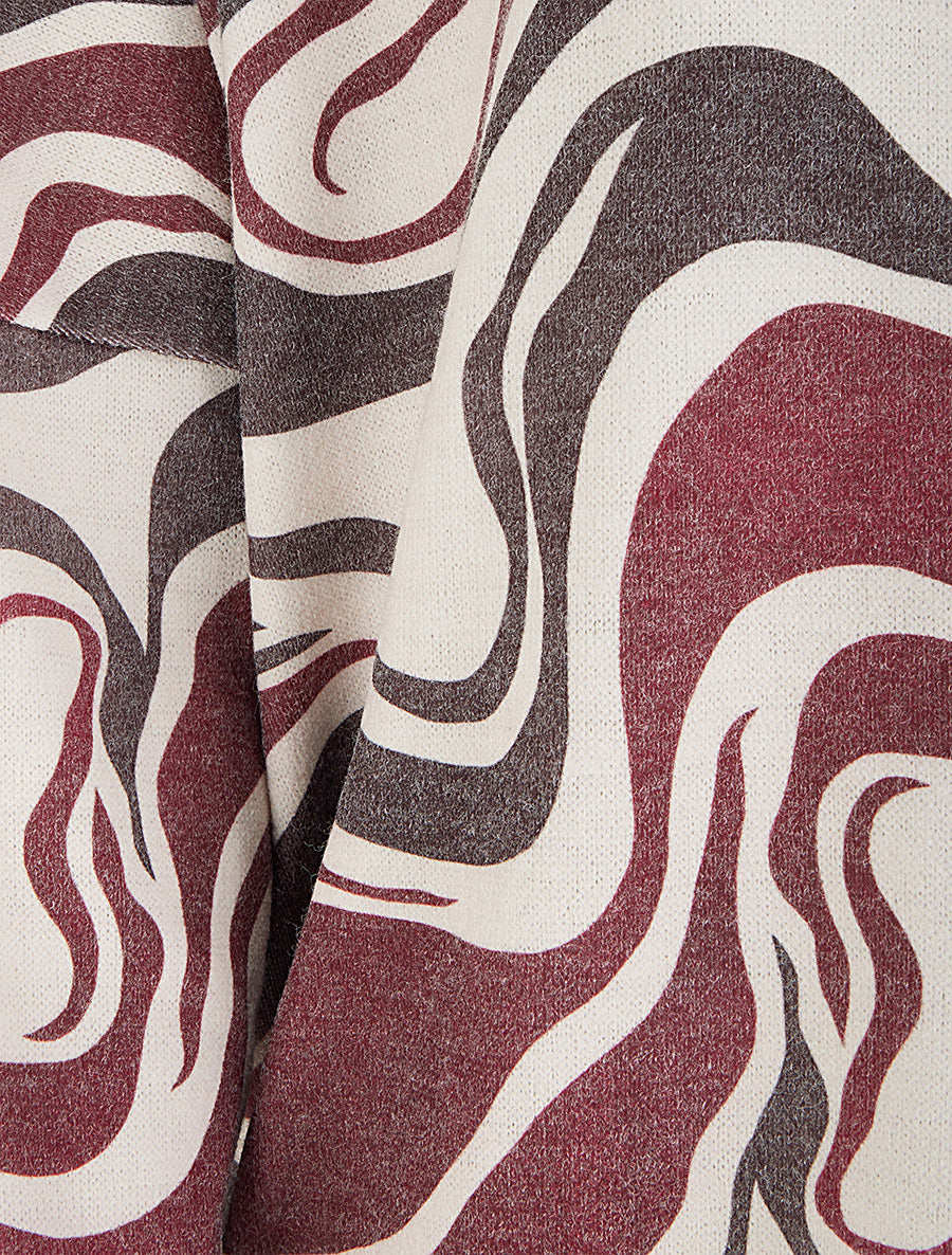 Pull fin imprimé abstrait à col rond - Lie de vin - 3