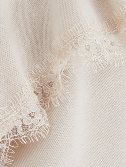 Pull à bords asymétriques et dentelle - Crème - 3