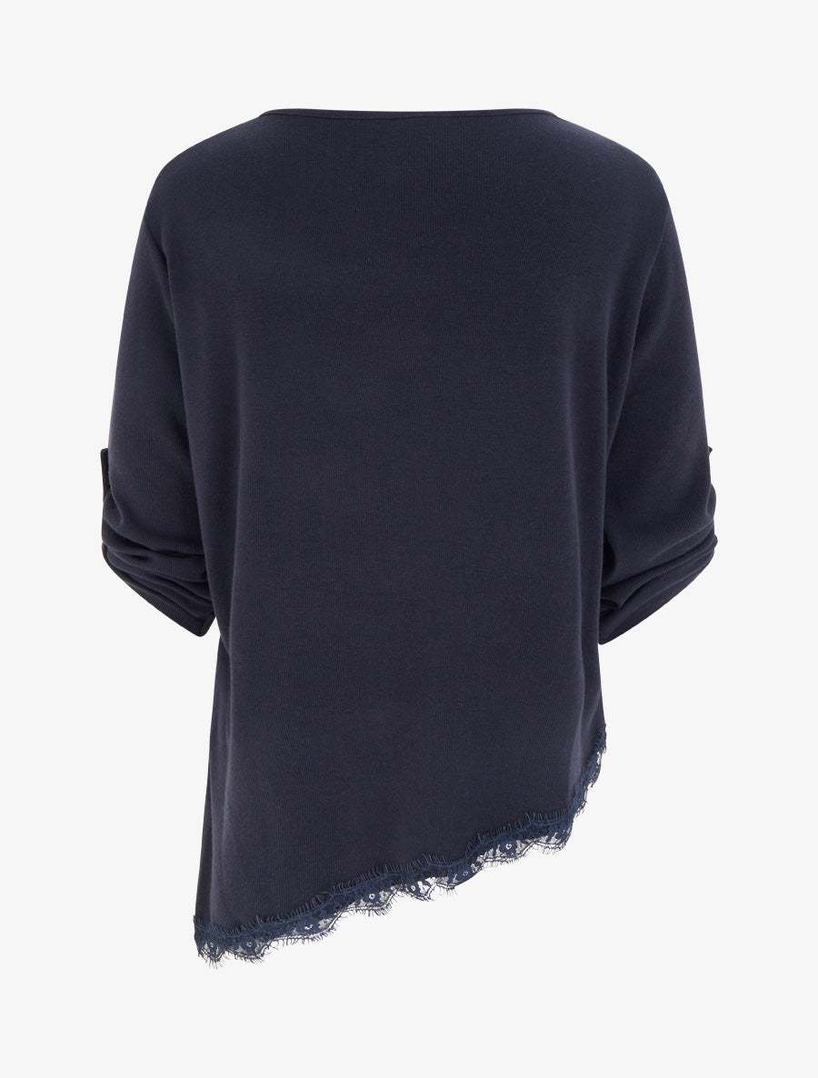 Pull à bords asymétriques et dentelle - Marine - 2