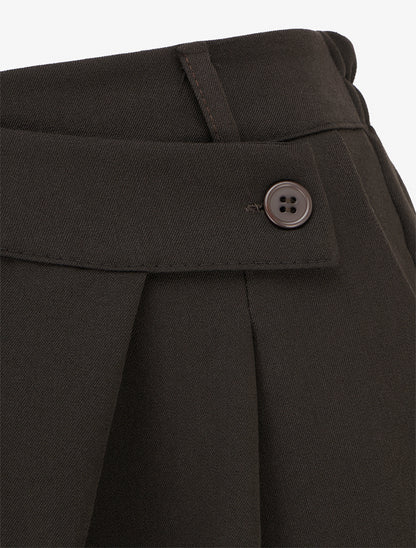 Pantalon uni droit à fermeture sur le côté - Marron - 3