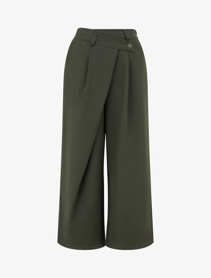 Pantalon uni droit à fermeture sur le côté - Kaki - 1