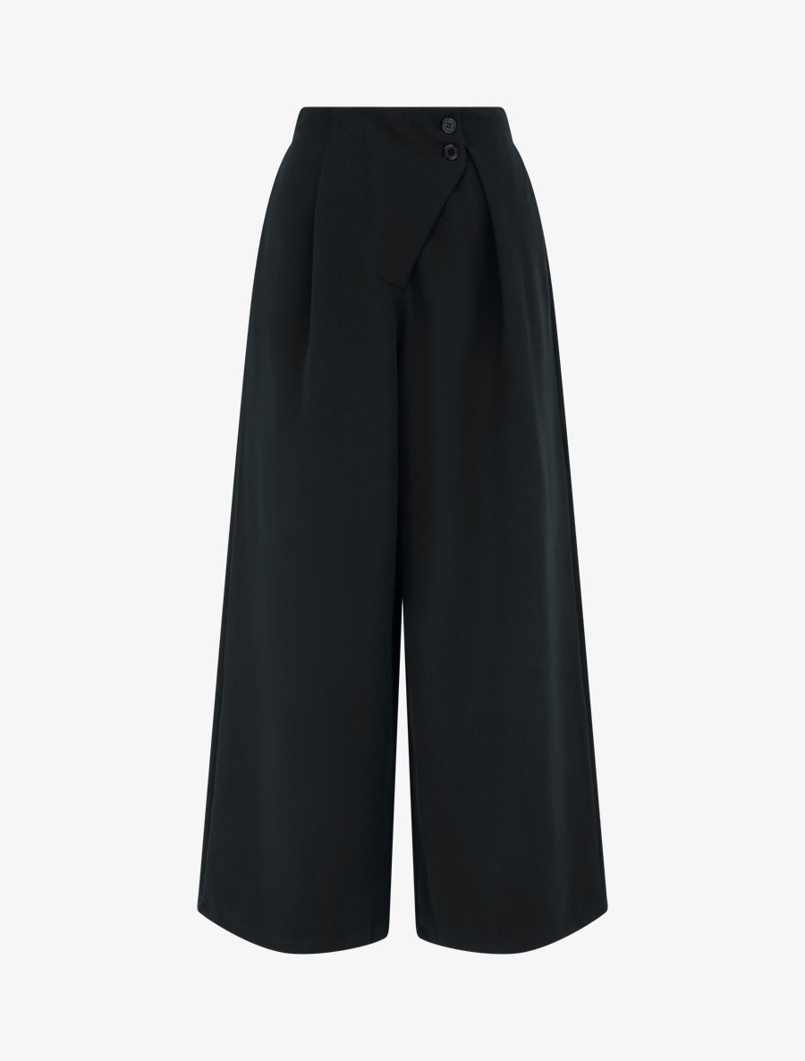 Pantalon uni à taille élastiquée - Noir - 1