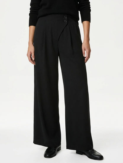 Pantaloni a tinta unita con vita elasticizzata - Nero