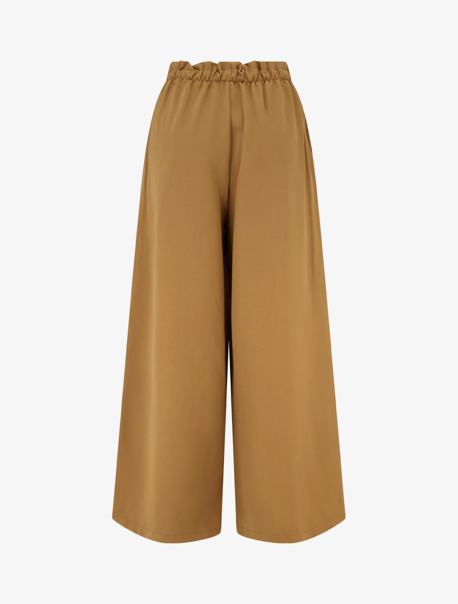 Pantalon uni à taille élastiquée - Camel - 2