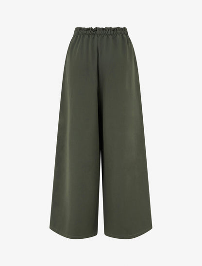 Pantalon uni à taille élastiquée - Kaki - 2