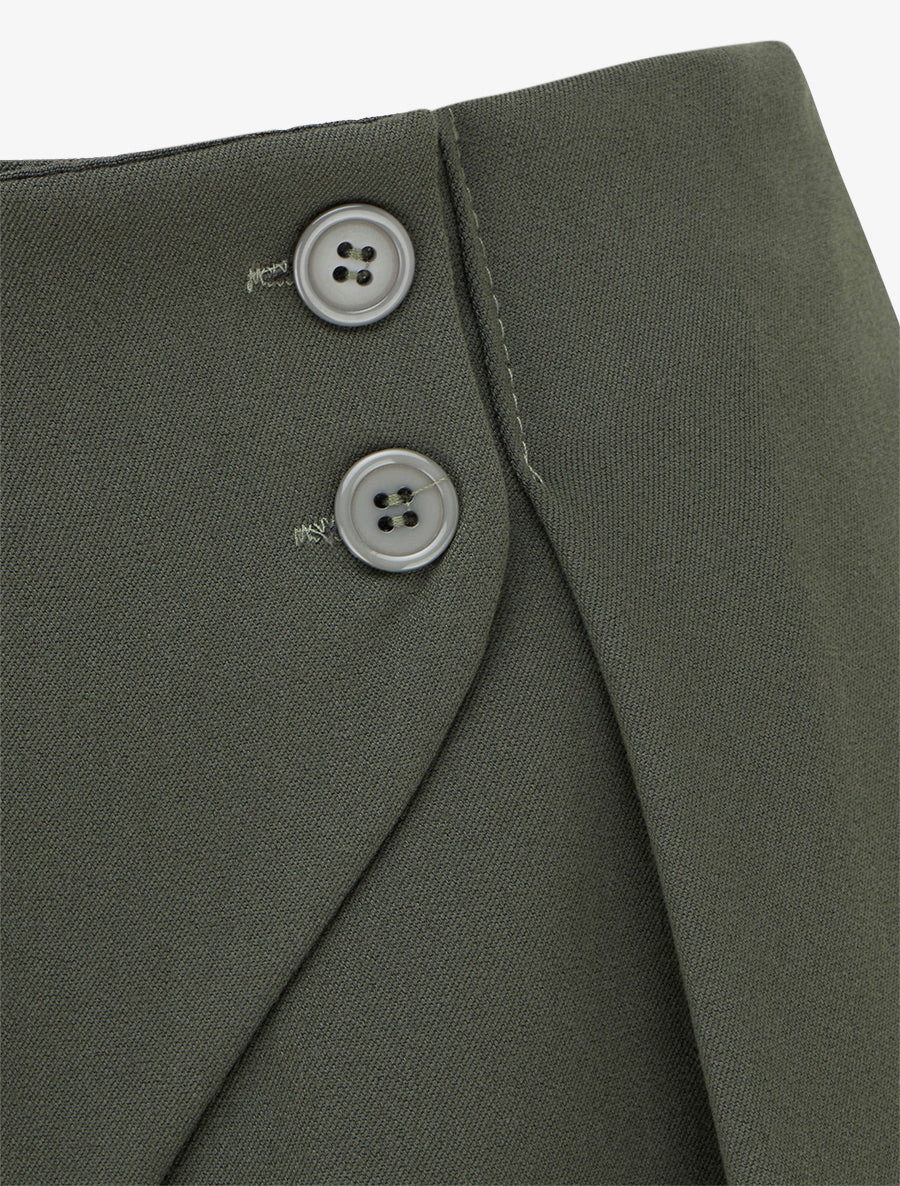 Pantalon uni à taille élastiquée - Kaki - 3