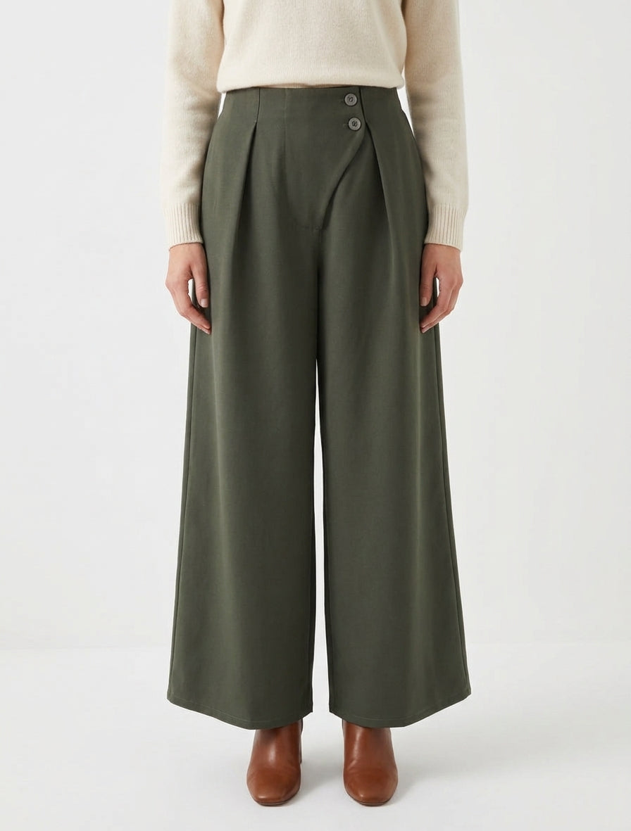 Pantaloni a tinta unita con vita elasticizzata - Cachi