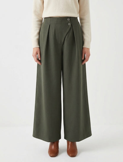 Pantaloni a tinta unita con vita elasticizzata - Cachi