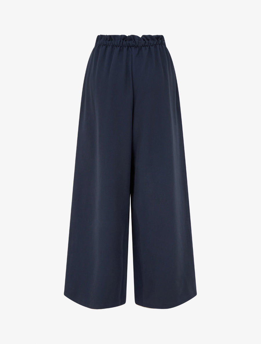 Pantalon uni à taille élastiquée - Marine - 2