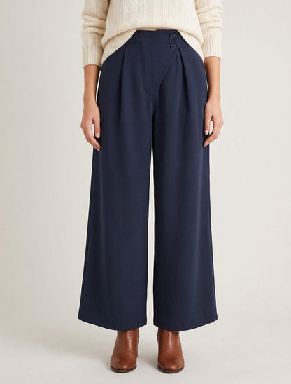 Pantaloni a tinta unita con vita elasticizzata - Marina