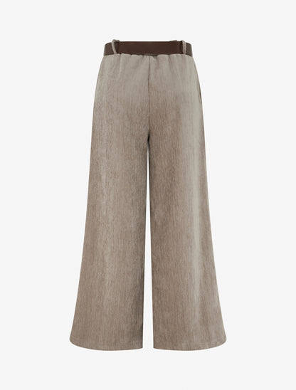 Pantalon effet velours à taille élastiquée - Taupe - 2