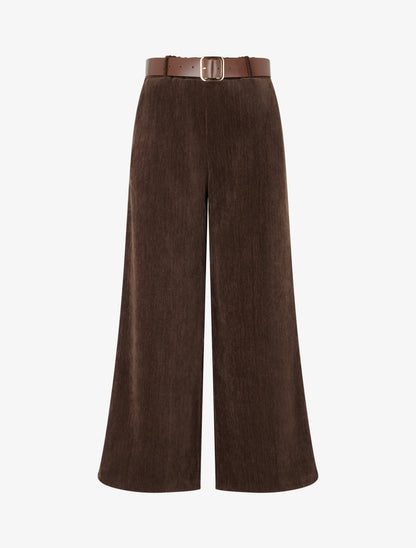 Pantalon effet velours à taille élastiquée - Marron - 1